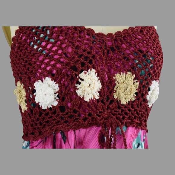 SACRED THREADS ABSTRACT FLORAL CROCHET BODICE BOHO DRESS - Picture 4 of 8